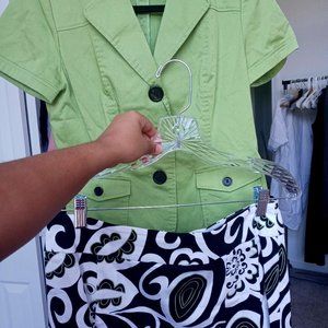 Black, white and green ouitfit